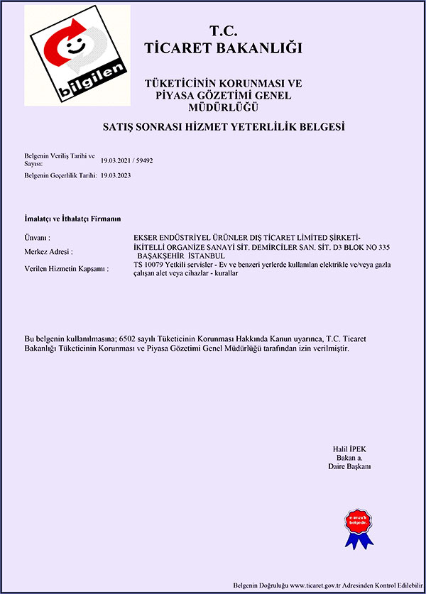 Satış Sonrası Hizmet Yeterlilik Belgesi