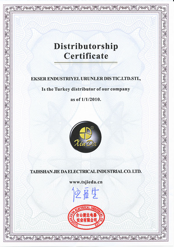 Xinda Türkiye Mümessillik Sertifikası